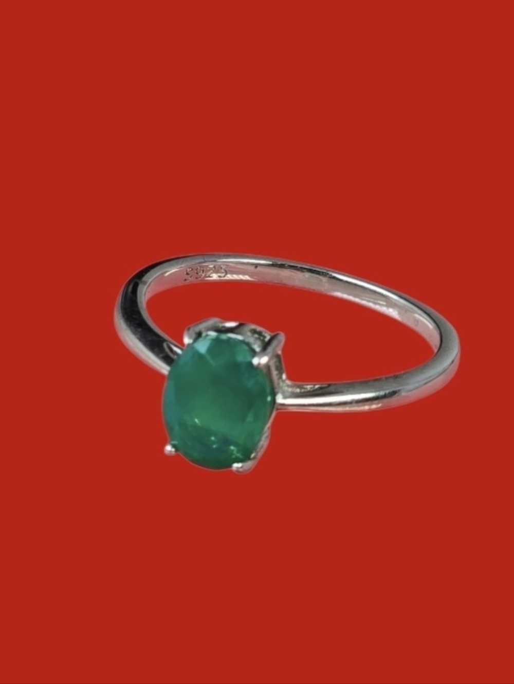 925 Sterling Silver Ring with Natural Green Onyx Gemstone